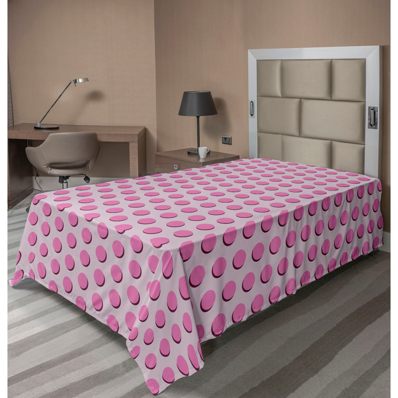 Drap plat moderne de style bohème Ambesonne, Rose / motif à pois mauve pâle, Drap plat pour lit simple