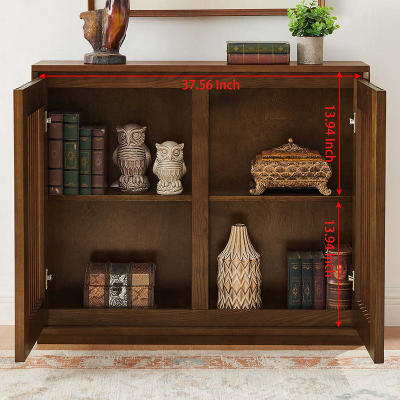 Mid Century Modern Fluted Hollowed Out Sideboard Cabinet with 2 Outlet Holes, Buffet Cabinet with Storage, Walnut Storage Cabinet for Living Room, Entryway, Hallway, Dining Room, Kitchen