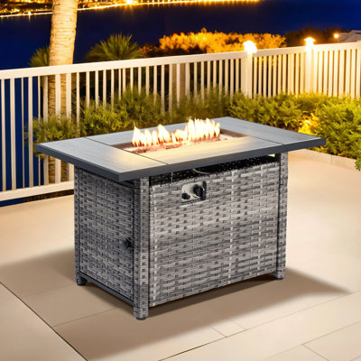 26"D X 42.15"W Rectangular Outdoor Fire Pit Table,Wicker Rattan Propane Heater For Patio, Garden, Backyard