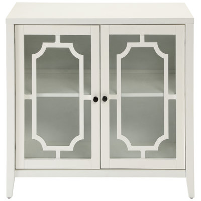 Console Table With 2 Door Shelf - Displays Items Nicely Protection Glass Doors & Practical