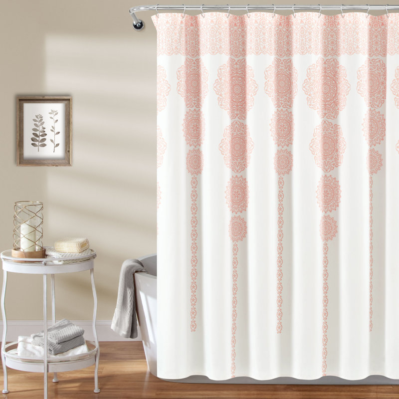 Extended Length Blush Floral Motif Polyester Shower Curtain