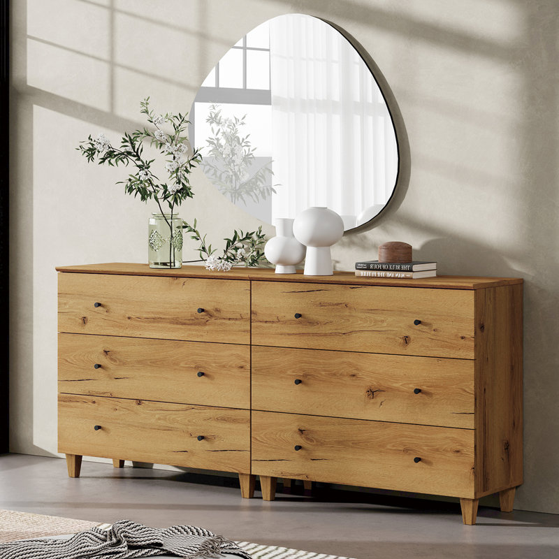 Commode 2-en-1 en bois avec 6 tiroirs Lysiane, Brun / Noir