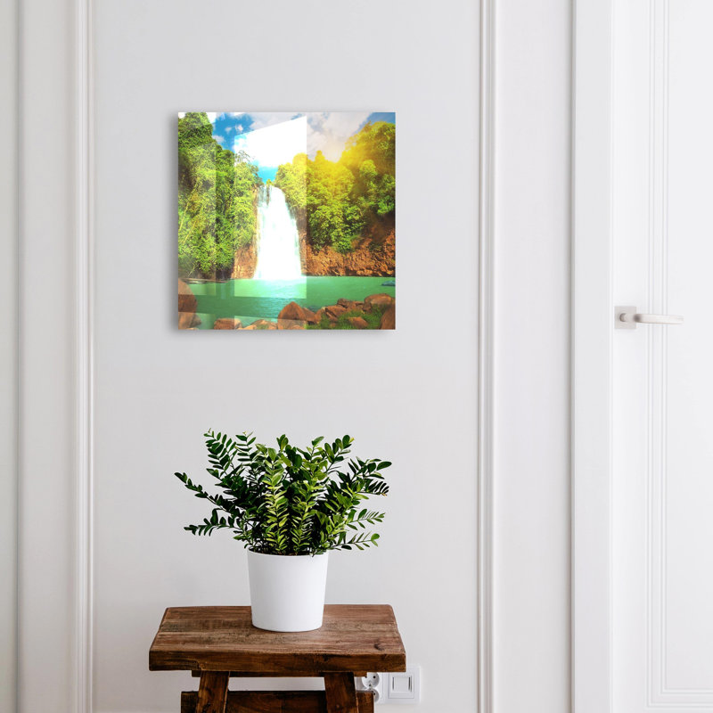 Key storage cabinet, Opens to the left, 30x30x5, White, Waterfall in tropical greenery, 