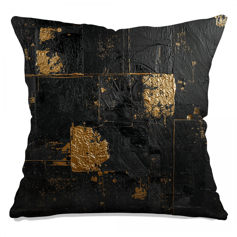 Black Gold Textured Abstract Double Sided Throw Pillows, 18 x 18 inches