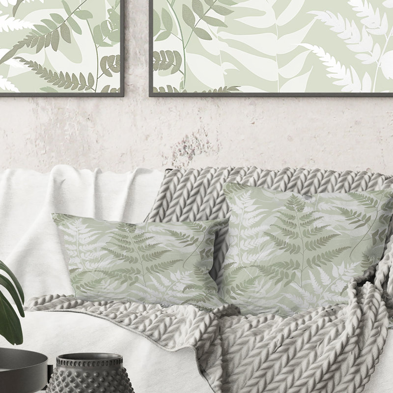 Coussin décoratif vert beige et vert Fern Harmony II - Plantes, H 16 po x l 16 po