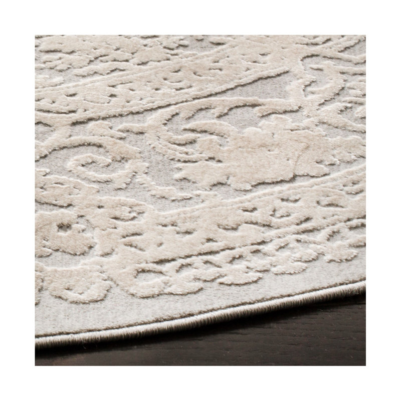 Calidia Oriental Light Gray/Cream Area Rug, Round 6'7"