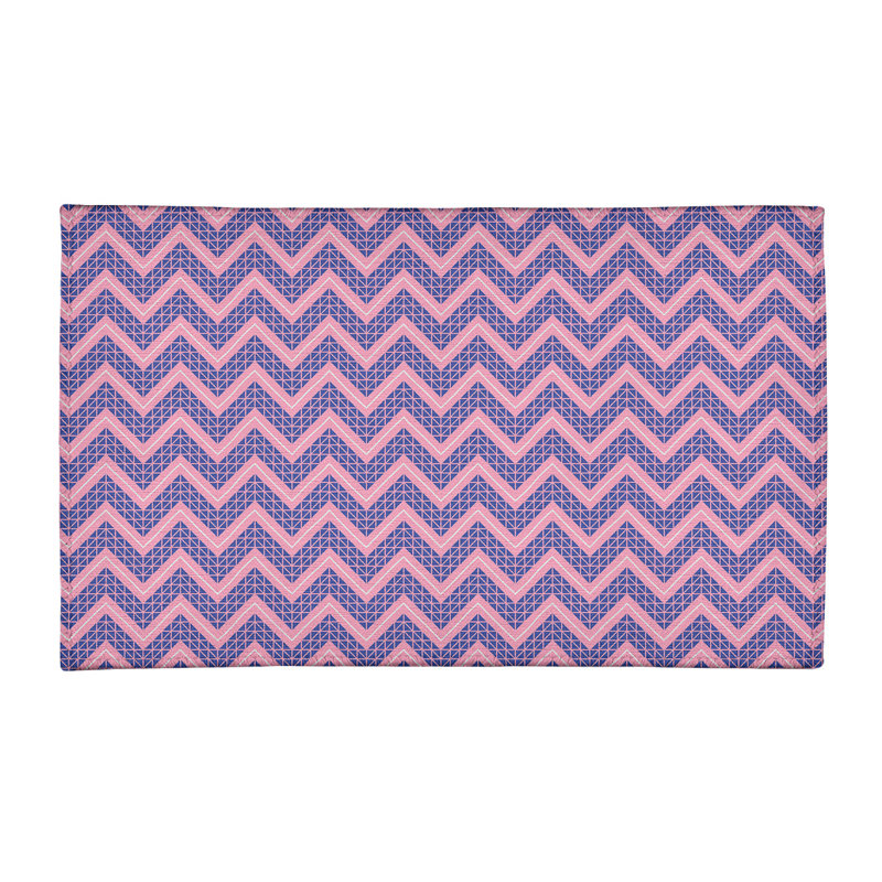 Tapis bleu/rose à chevrons à main, Rectangle 3 pi x 5 pi