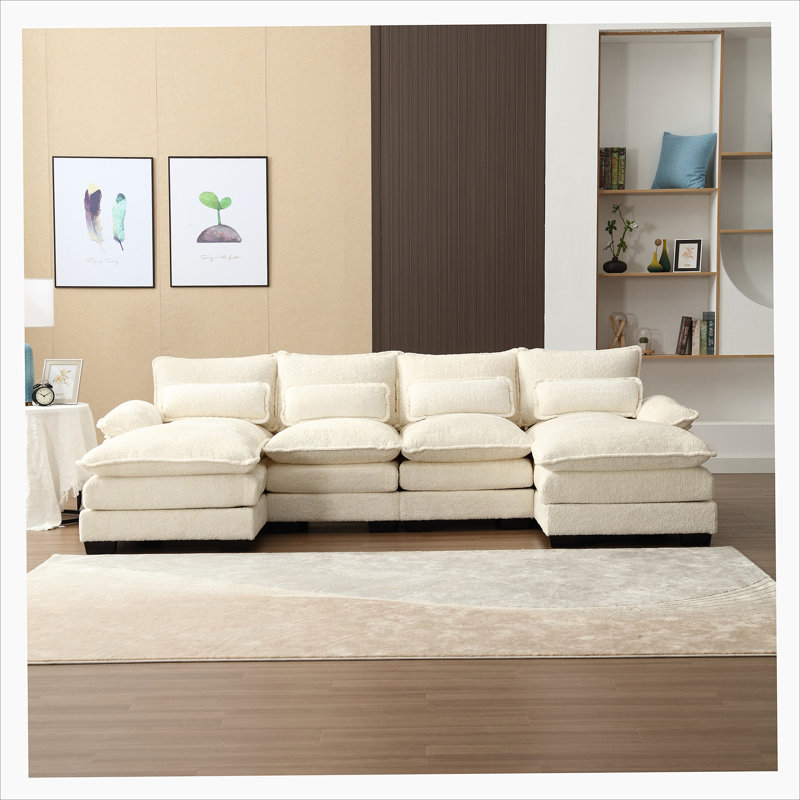 Odas 110.63'' Modular Sofa, Beige Fabric