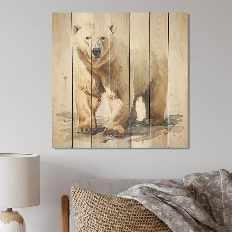 Ours polaire blanc d'hiver III - Ours sur bois, H 15 po x l 15 po