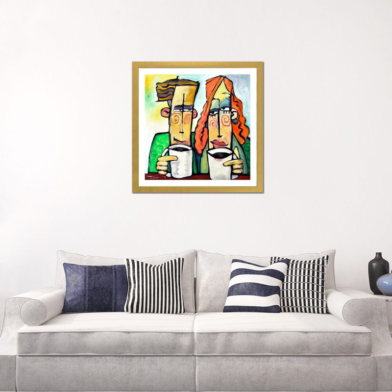 «Coffee Date» par Tim Nyberg - reproduction d'art, H 24 po x l 24 po x p 1 po, Papier encadré doré, Blanc