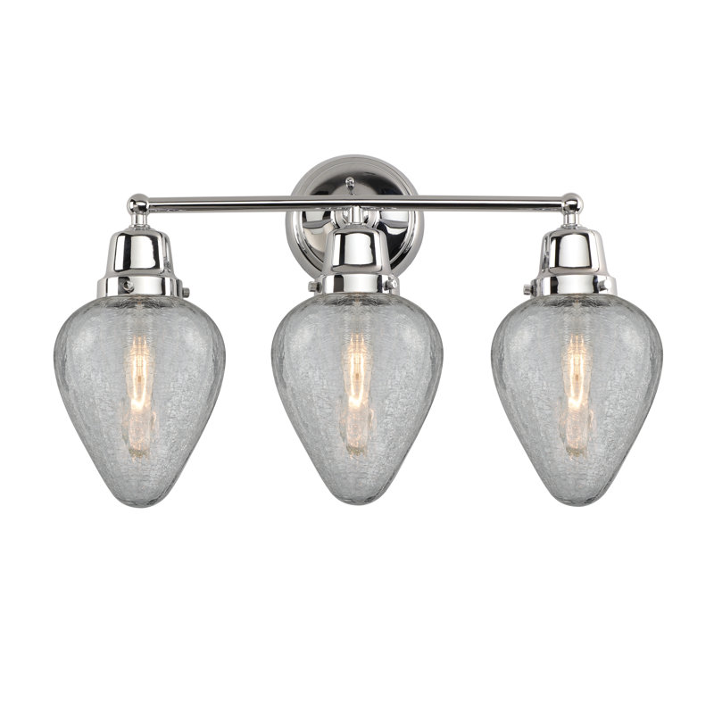 Éclairage pour salle de bain 3 lumières Caernarfon, Nickel satiné brossé, Transparence craquelée, Incandescent