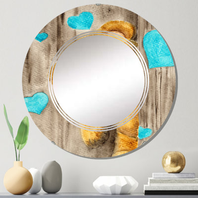 Mignon ourson brun avec cœurs bleus - Miroir mural rond pour enfants