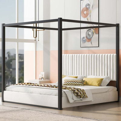 Lit plateforme à baldaquin avec tête de lit et structure en métal Upholstery