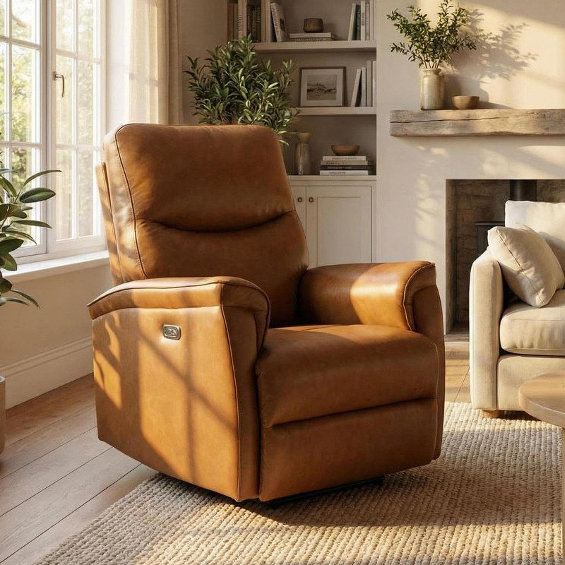 Power Swivel Recliner Chair – PU Leather Electric Reclining Armchair with 270° Swivel, 38.6” Wide Seat, 350 lb Capacity for Living Room, Bedroom