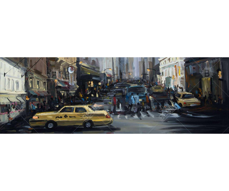 Dans la ville - Toile industrielle encadrée, décoration intérieure, H 49,25 po x l 17,25 po