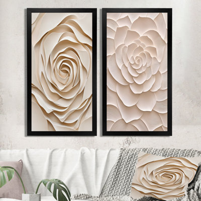 «Abstract Abstract Spiral of Beige Rose Flower III», ensemble de 2 décorations murales florales traditionnelles