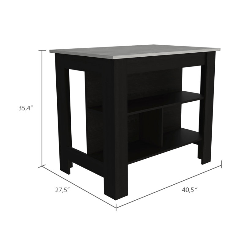 Îlot de cuisine, quatre pieds, trois tablettes, Noir / blanc