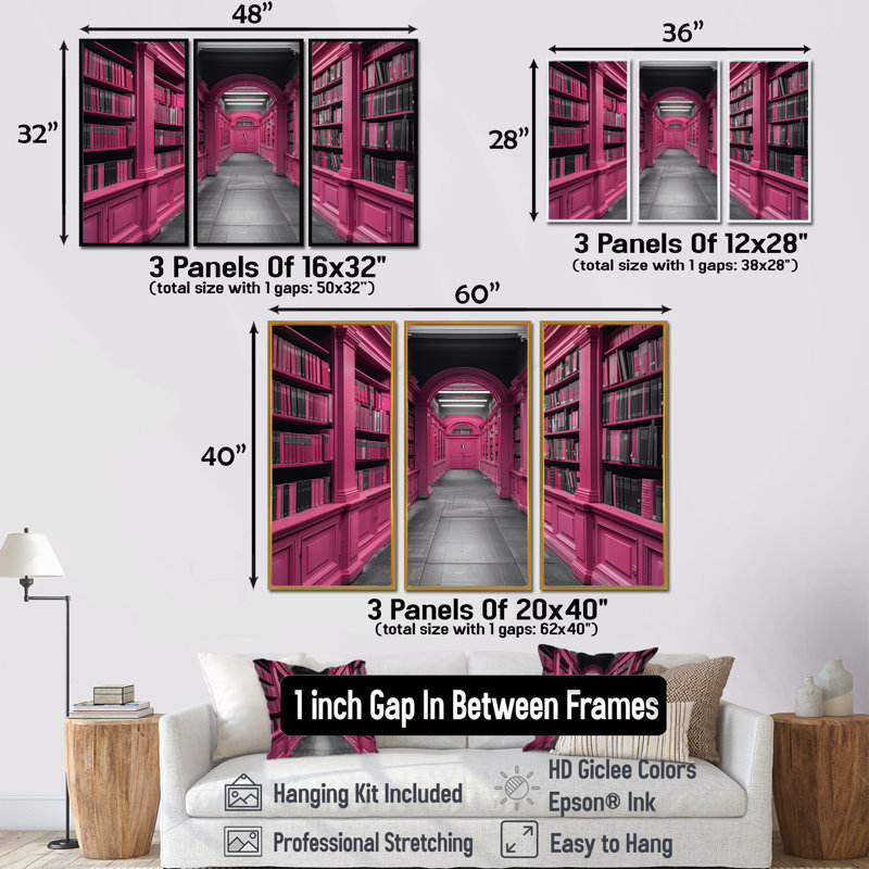 Baringer - Ensemble d'art mural bibliothèques, H 28 po x l 36 po x P 1 po, Toile avec cadre flottant noir