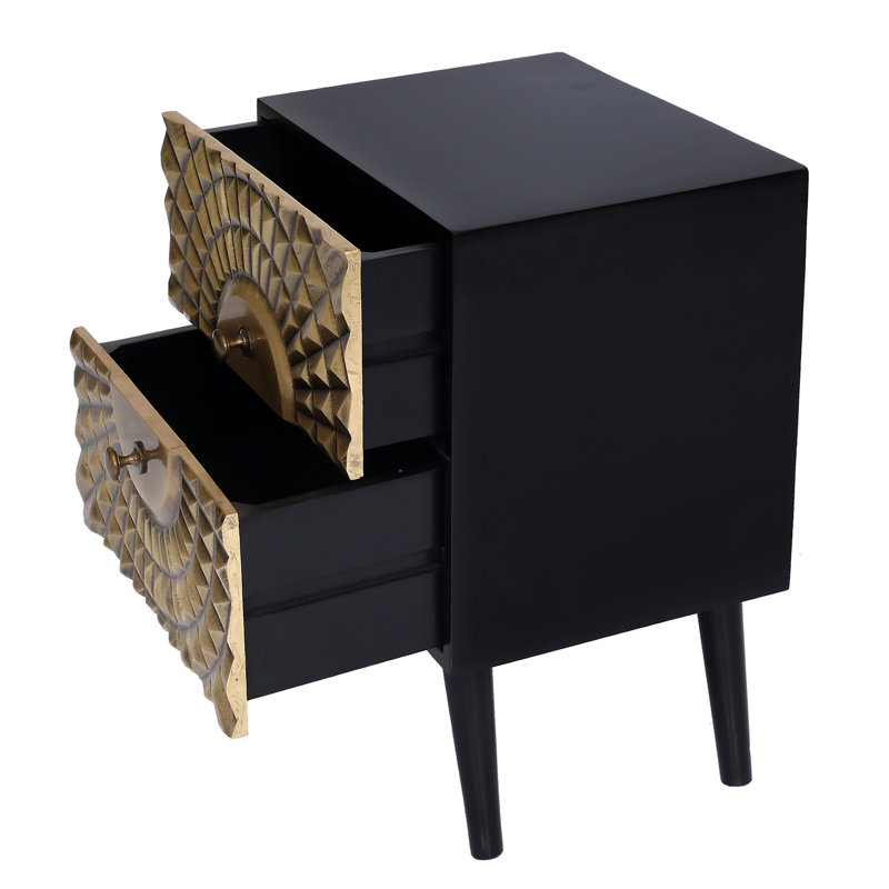 2 Drawer Brass Bed Side