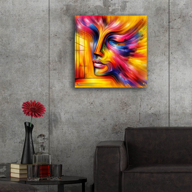  «Face Abstract 1» par Rey Klimt, art mural en verre acrylique, H 24 po x l 24 po x P 0,2 po
