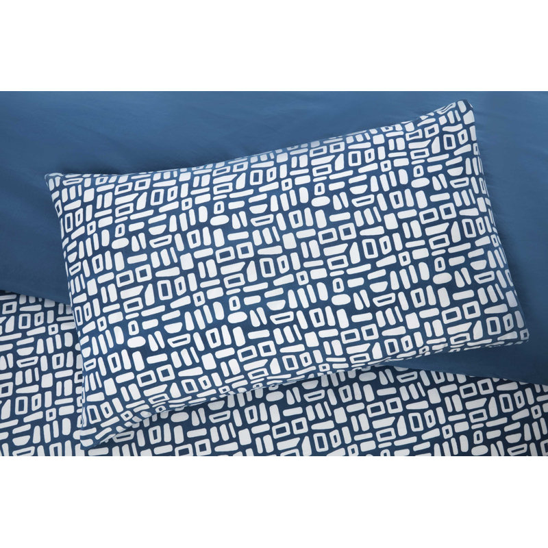 Kasie Polyester Geometric Shapes Bedding with Pillowcases, Double - 2 Standard Pillowcases, Blue