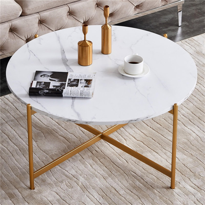 Table basse Subhan, Blanc, Doré, Marbre