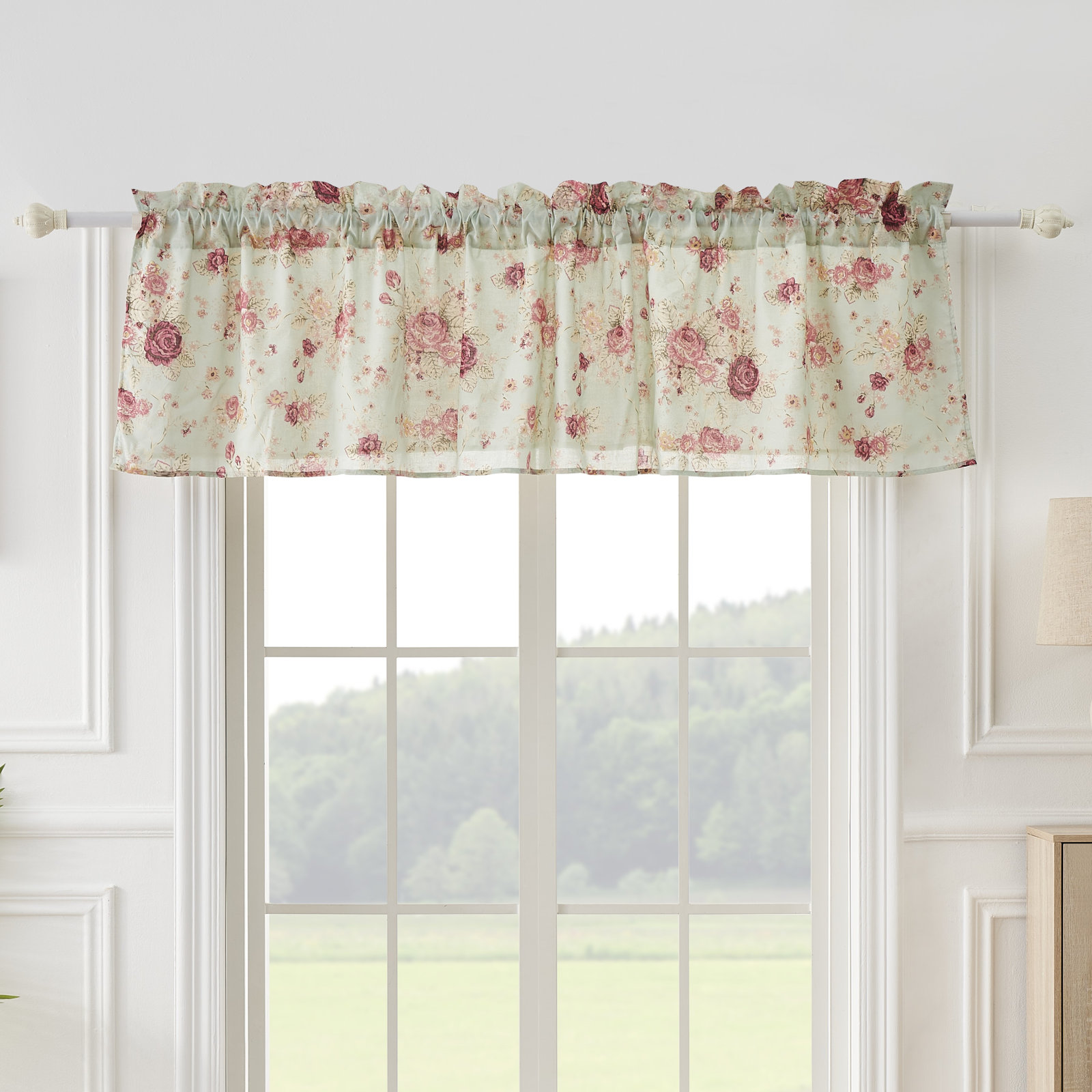 Antique Rose Curtain Valance, Blue