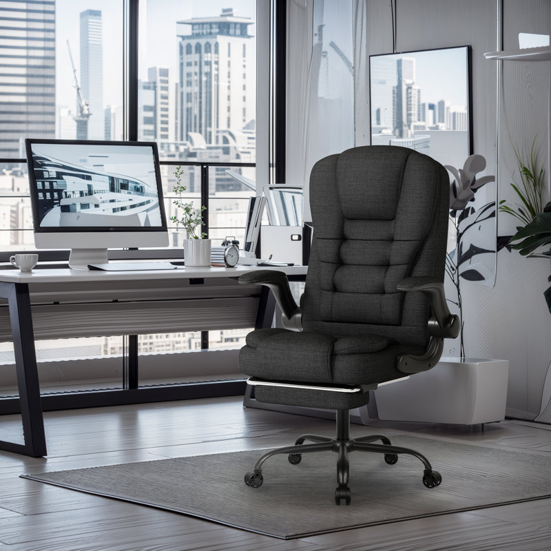 Inbox Zero Executive Fabric Computer Chair,High Back Office Chair, Black