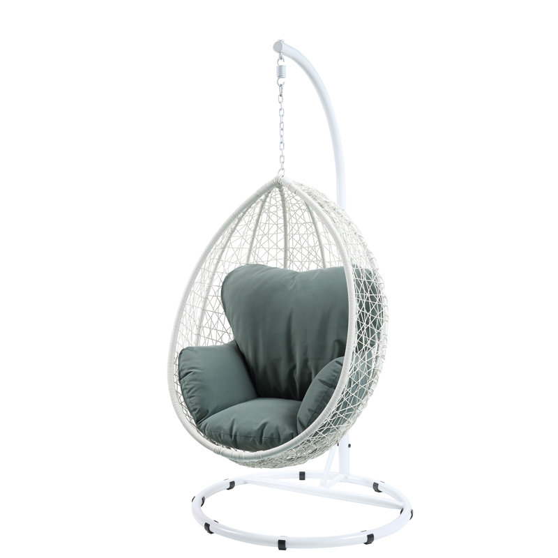 Simona Fabric & Wicker Hanging Chair, Green, White