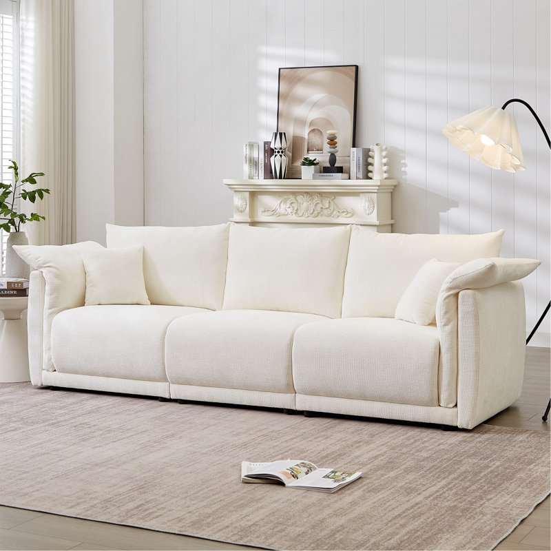 Canapé 3 places avec 2 coussins, Lin beige