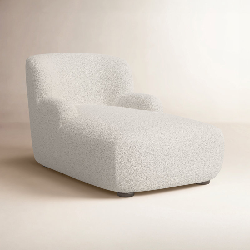 Kadon 36" W Polyester Chaise Lounge Chair, Ecru Luxe Boucle