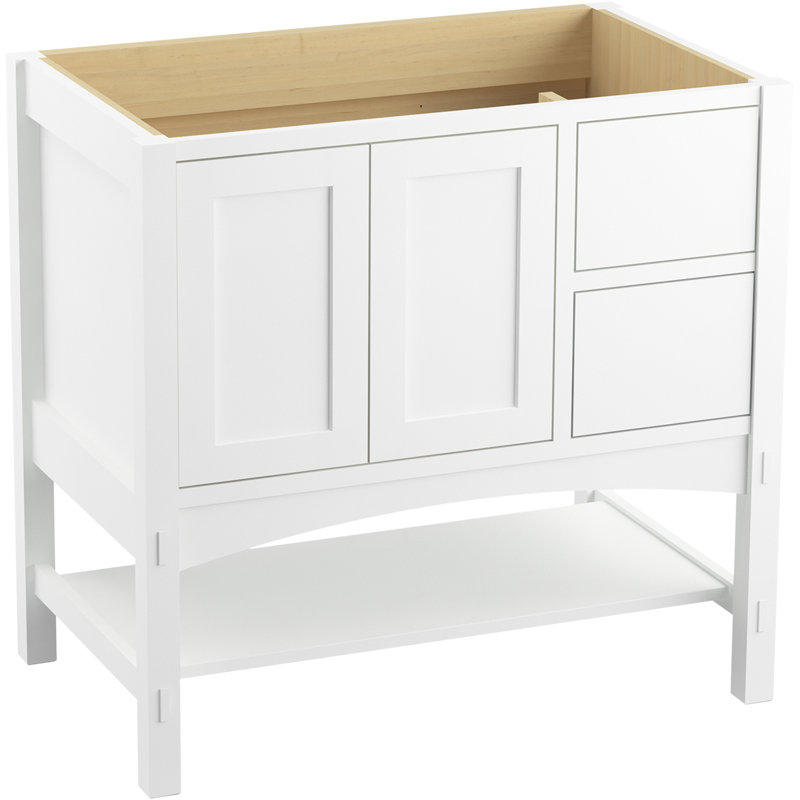 Meuble-lavabo 36 po avec comptoir en quartz Marabou, lavabo et quincaillerie inclus, Lin blanc