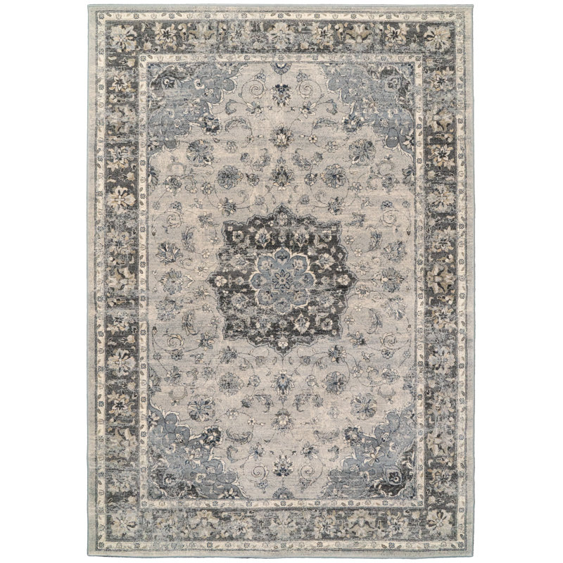 Tapis oriental argenté Attell, Rectangle 6 pi 7 po x 9 pi 6 po
