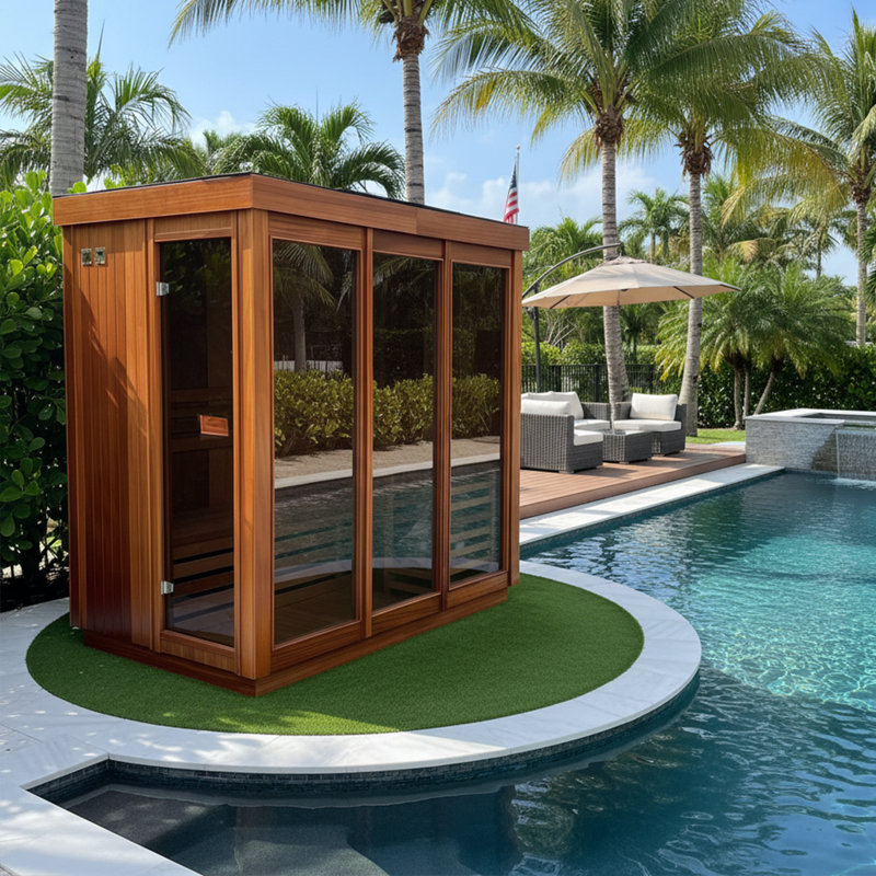 Smartmak® 2–4 Person Premium Red Cedar Outdoor Steam Sauna – Modern Box Design, Traditional Wellness & Spa Luxury