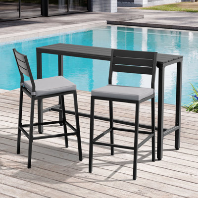 2 - Person Metal Patio Dining Set With Rectangular Bar Table , Cushions Included