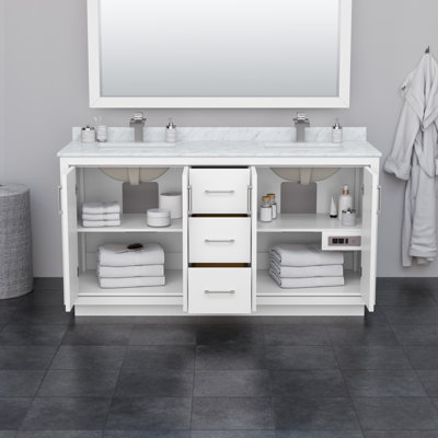 Meuble-lavabo double autoportant 84 po avec plateau en marbre Strada