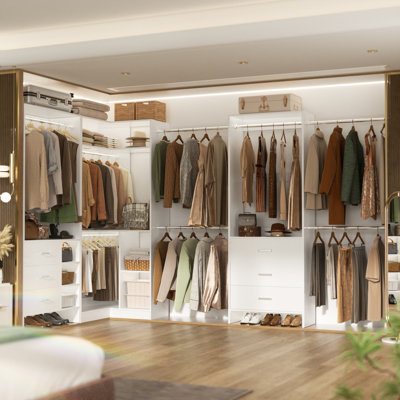 Système de garde-robe de 63,1 à 108 pouces de large avec tiroirs en bois