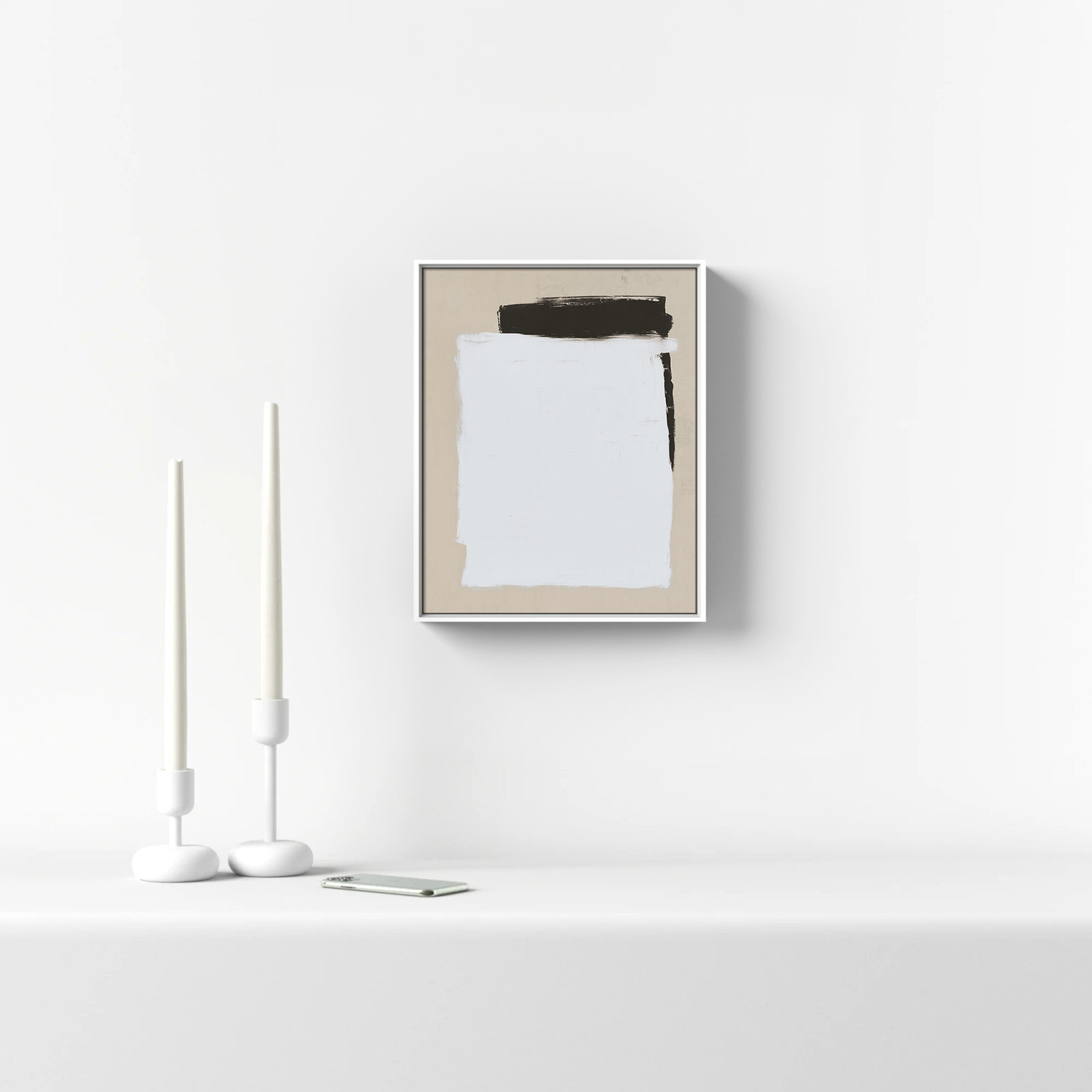 Two Mirrors, 15.5" H x 12.5" W, Framed Canvas, White