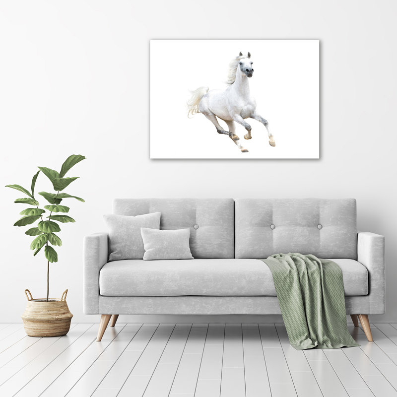 Glass Print Wall Art 100X70cm Image Printed On Glass Decorative Wall Picture Behind Toughened / Tempered Safety Real Glass For Kitchen & Living Room Theme:White Arabian Horse