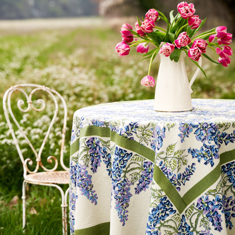 Wisteria Handmade Floral Tablecloth, 71" x 71", Blue/Green