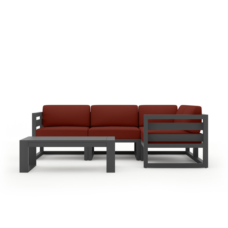 Avion 5 Piece Sectional Set - Black, Canvas Charcoal Sunbrella® Canvas, Slate