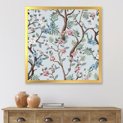 Chinoiserie avec oiseaux et pivoines X - peinture sur toile