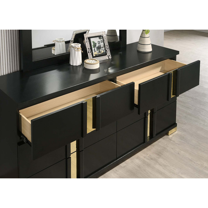 Ensemble de chambre à coucher 3 pièces avec tables de chevet 2X DEL, Grand, Noir