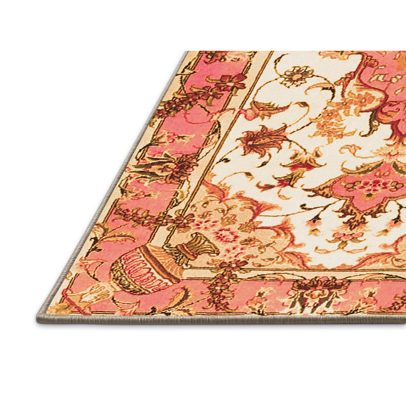 Tapis orange / brun en laine et polyester à motif floral tissé à la machine 5 pi x 8 pi