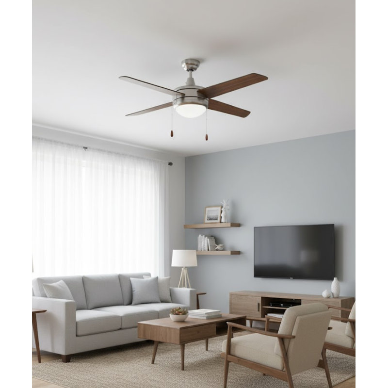Ventilateur de plafond 50 pales 50 po avec finition nickel brossé et finition noyer avec lumière DEL intégrée Europa