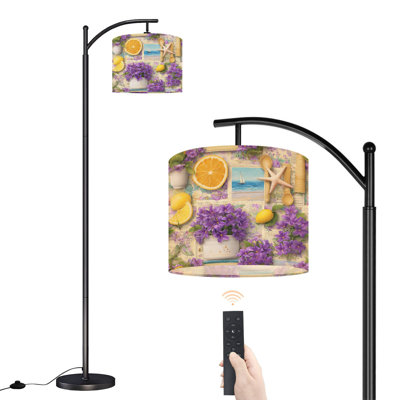 Lampe sur pied à arc avec abat-jour réglable fleurs mauves, agrumes, tranches, coquillage, lampe sur pied, botanique, 3 températures, intensité variable, haute lampe sur pied avec interrupteur au pied pour la chambre à coucher