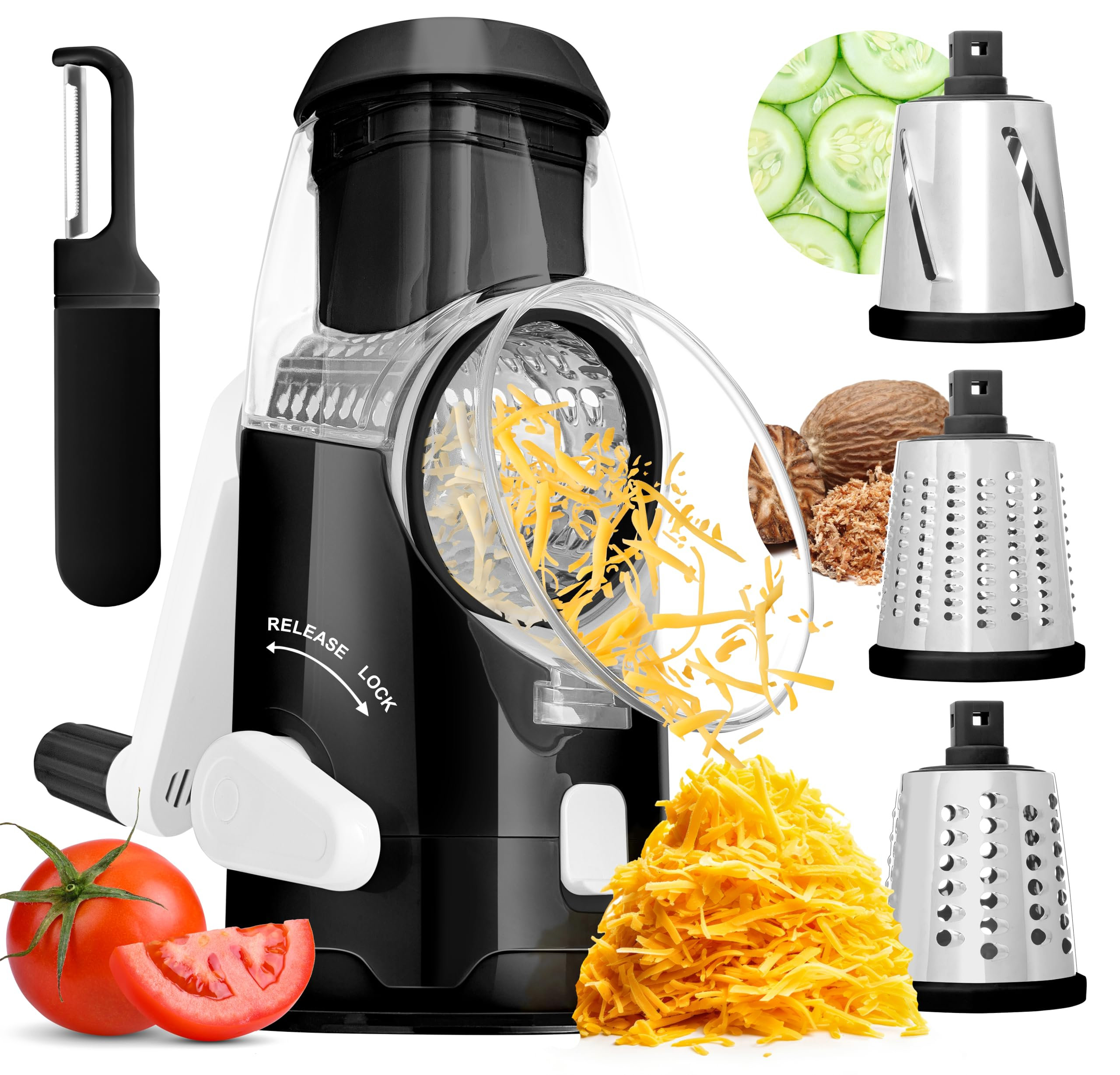 Airpro Râpe à Fromage Rotative 3 Lames Avec Poignée - Râpe Légumes Multifonction Cuisine