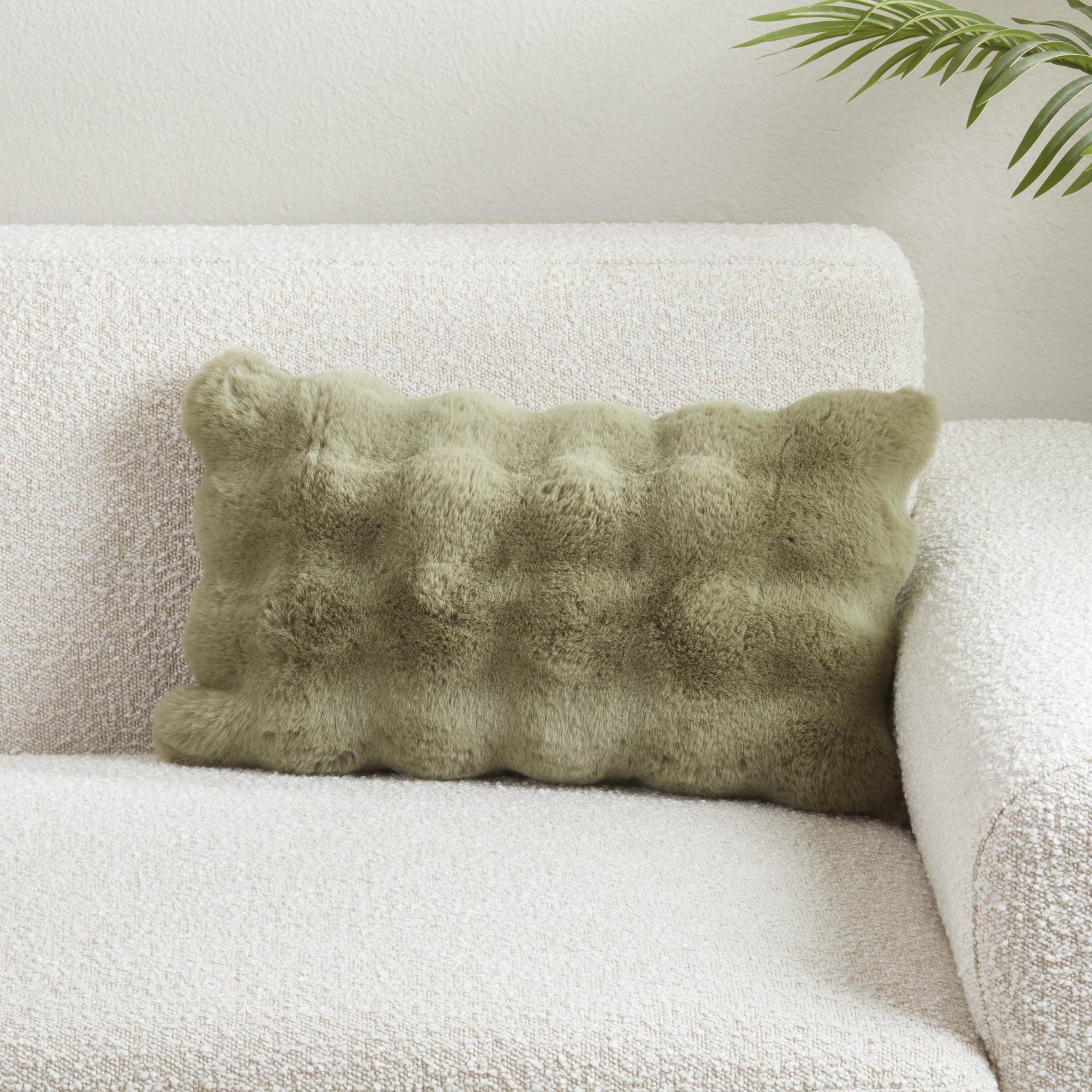 Cozy Bubble Faux Fur Pillow Cover, Sage, Square 20", No Insert