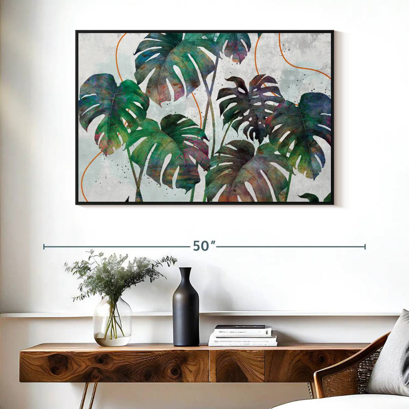 Feuilles de Monstera, Cadre flottant noir, 40 po x 27 po