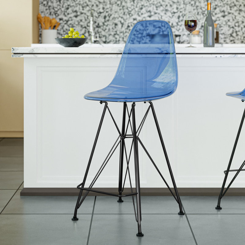 Bagimont Ergonomic Bar Stool with Curved Backrest, Scratch-Resistant Acrylic Seat & Steel Frame – Modern Counter-Height Chair for Kitchen or Dining